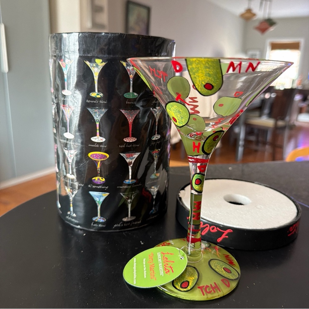 LOLITA Dirty Martini 7 oz. Glass Hand-Painted Olive Design NEW